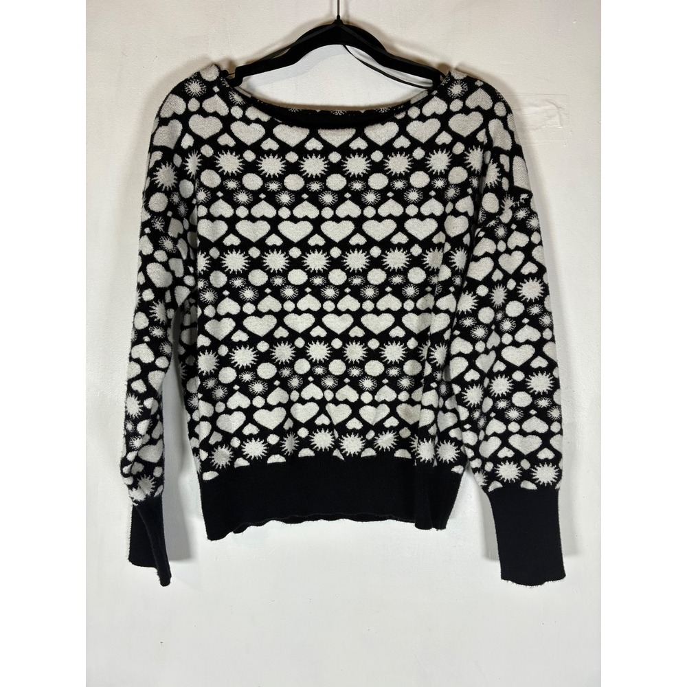 Maeve Anthropologie Small Heart Sweater Black White Cropped Cozy Soft Knit